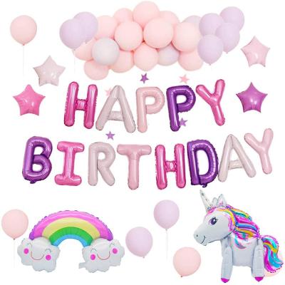 China Aluminum Foil Cartoon Unicorn Birthday Decoration Set Children's Party/Provides Background Wall Layout Aluminum Foil Balloon Set For Girls for sale