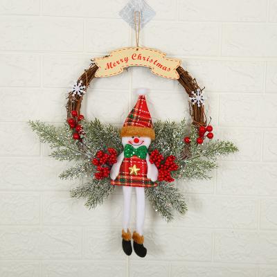 China New Home Decor 2021 Style Christmas Braid Front Door Decor Hanging Wreath with Elk, Santa and Snowman Christmas Ornaments for sale