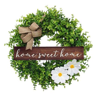 China New Cloth Ins Style In Front Door Decoration Christmas Wall Sweet Eucalyptus Home Door Hanging Wreath for sale