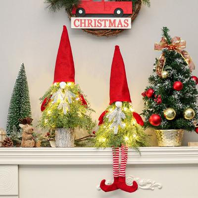 China Led Christmas Desk Decorations Santa Claus Plush Toy Doll LED Lights+Plastic Maker Inside Mini Christmas Tree Christmas Decoration for sale