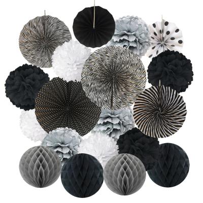 China Party Delicate Decoration Theme Honeycomb Ball Paper Fan Creative Black And White Set for sale