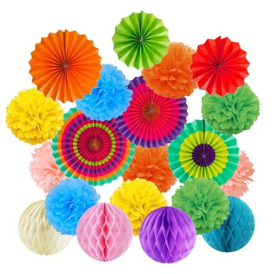 China Delicate Disposable Event and Party Decorations Supplies Honeycomb Ball Paper Fan Set for sale