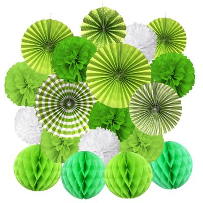 China Delicate Green Honeycomb Ball Paper Fan Set Wedding Birthday Party Decorations Wholesale Set for sale