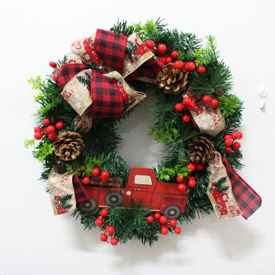 China Wholesale New Design 2022 Simulation Christmas Wreath Buffalo Truck Plaid Red Christmas Garland Wholesale Christmas Decoration for sale