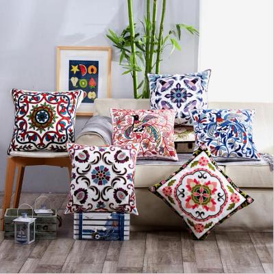 China Pastoral Embroidered Nordic Style Sofa Living Room Cotton Pillowcases Retro Fashion Cushion Cover Home Decor Tile 45x45cm for sale