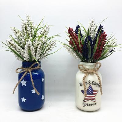 China Plastic and galss fourth of july table decoration with artificial flowers for sale