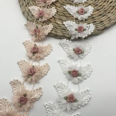 China Vintage Style Garment Accessories Gift Wrapping 3D Flower Lace Trim French Bridal 7.5cm Lace Trimming for sale