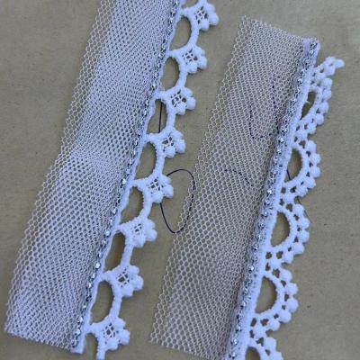 China 30days Factory Price Office Wedding Dress Strap Chiffon Ribbon Embroidery Guipure Lace Garment Accessories On Mesh Fabric for sale