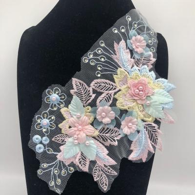 China Handmade Good Quality Handmade 3D Embroidery Lace Floral Patches Sewing Garment Accessories Dress Flower Patch for sale