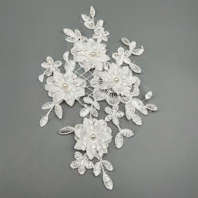 China Handmade Good Quality Flower Handmade Beaded Applique 3D Embroidery Garment Sewing Accessories Dress Flower Patch for sale