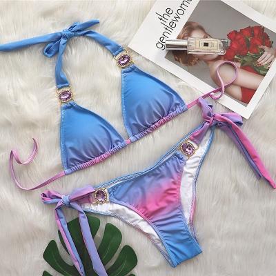 China Plus Size 2023 High Quality Printing Swimwear Retro Two Piece Bikini Set Girls Fitness Beach Wear for sale