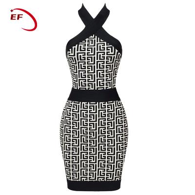 China 2023 New Arrivals Jacquard Weave Halter Bandage Dress Sexy Black Plus Size Women Breathable Dresses for sale