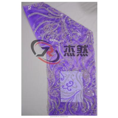 China Breathable 2023 New Double Color Bead Tube Embroidered Sequin Lace Fabric , Purple Luxury Dress Fabric for sale