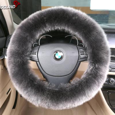 China Long Sheepskin Car Plush Winter Wool Steering Wheel Cover For Car Interior Accessories for sale