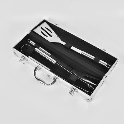 China Easily Cleaned 3 Piece Stainless Steel BBQ Grill Small BBQ Tool With Aluminum Box Set for sale