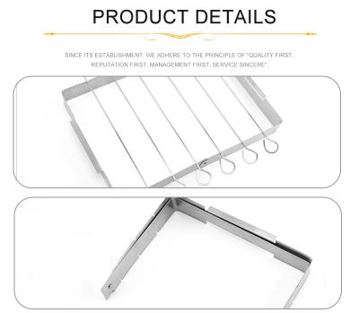 China High Quality Easily Cleaned Collapsible BBQ Skewer Rack Set of 6 Stainless Steel Skewers for sale