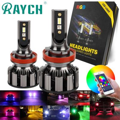 China Aluminum Alloy 50W 7200lm Colorful APP Music Control RGB LED Headlight H7 H11 9005 9006 9015 Strobe LED Car Headlight Bulb for sale