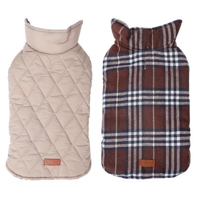 China Viable Dog Jackets For Winter Dog Windproof Waterproof Reversible Coat For Cold Weather British Style Plaid Warm Dog Vest for sale