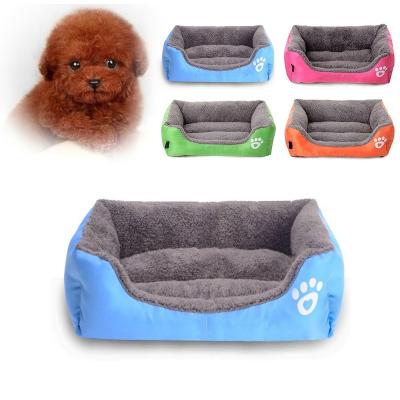 China Durable Dog Pet Soft Washable Rectangular Self Heating Cat Pet Warm Basket Bed With Fleece Lining Fit Most Pets for sale