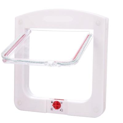 China Sustainable Plastic 4 Way Locking Lockable Pet Cat Door Small Cat Flap White for sale