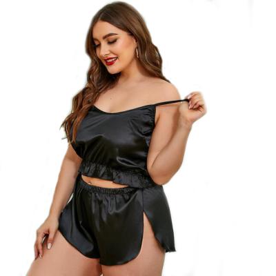 China Sleek Plus Size Women's Lace Sling With Panties Set Ladies Slit Panties Pajama Set for sale