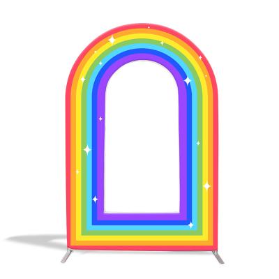 China Wedding new design printed colorful rainbow fabric arch backdrop wedding decoration for party events supplies decoration for sale