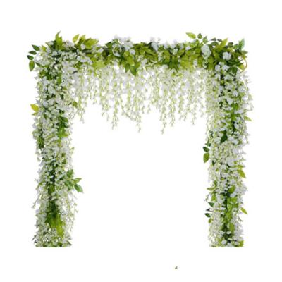 China Wisteria Modern Wedding Ratta Vine Hanging Garland Decoration Backdrop Silk Artificial Flower Wall Wisteria Wreath for sale