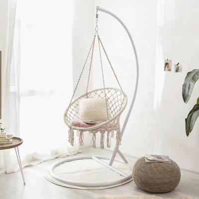 China Woqi Traditional Outdoor Indoor Lifts Handmade Cotton Ropes Macrame Hammock Hanging Swings Chair With Stand for sale