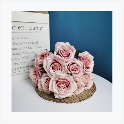 China Rose Bunch SMG064 Hugging Artificial Rose Bunches Flower Bouquets Silk Pink Rose Flower Wholesale for sale