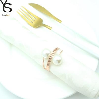 China SCK006 Sustainable White Plastic Pearl Decoration Alloy Napkin Rings Wedding Hotel Table Set Fashionable for sale