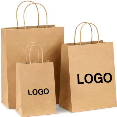 China Recycled Materials Paper Bag Customized Printed White Brown Kraft Paper Bags Recyclable Shopping Gift Bag With Your Own Logo Food Take Away for sale