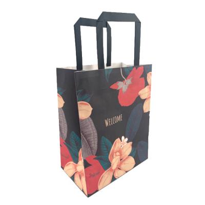 China Custom Recyclable Recycle Thank You Kraft Paper Packaging Bag White Flower Gift Bag With Handle Making Machine for sale