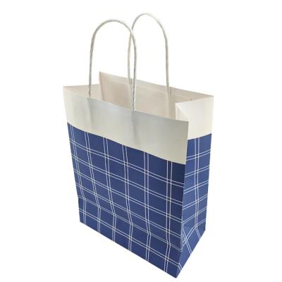 China Recycled Materials Gift Bag In Stock White Kraft Paper Packaging Bag With Handle Business Shopping Take Away Bag for sale