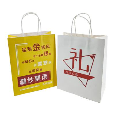 China White Recycled Materials Kraft Paper Gift Bag Stock Take Away Paper Packaging Bag With Handle Business Shopping for sale