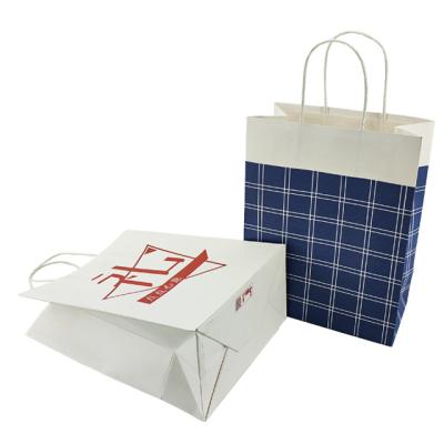 China Recycled Materials Business Shopping Take Away Gift Paper Packaging Bag In Stock White Kraft Paper Bag With Handle for sale