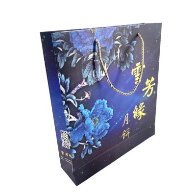 China Custom Newest Matt Effect Ivory Paper Packaging Bag Biodegradable Mooncake Gift Bag With Handle Mid-Autumn Festival Packaging Paper Bag for sale