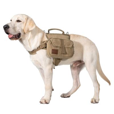 China Sustainable Easy Control Dog Outdoor Travel Hiking Camping Saddle Bag Brown Backpack Harness for sale