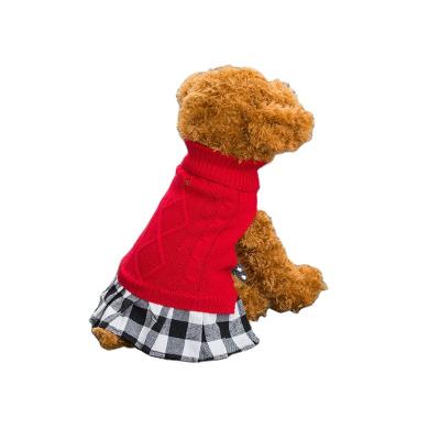 China Autumn And Winter Equipment Sweater Plaid Skirt Pet Viable Red Warm Clothes for sale