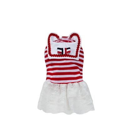 China Viable Red And White White Striped Shirt Lace Pet Dress Pet Clothes for sale