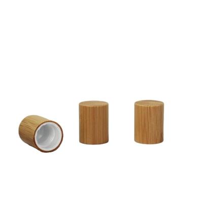 China Non Spill 16mm Natural Bamboo Lid Wood Screw Cap For Cosmetic Packaging Roll On Bottles Bamboo Cap for sale