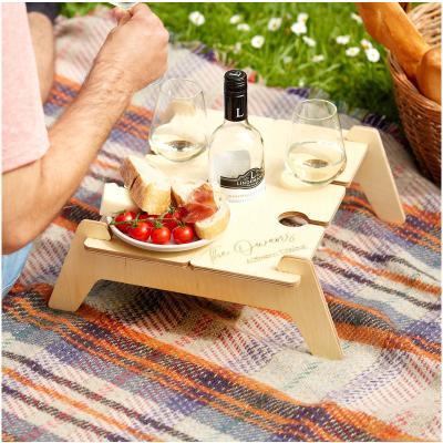 China Easy Carry Customized Portable Outdoor Natural Wood Picnic Table Wine Outdoor Picnic Table For Glass Stand for sale