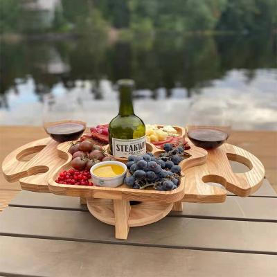 China Durable Customized Portable Outdoor Natural Wood Picnic Table Wine Outdoor Picnic Table For Glass Stand for sale