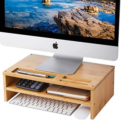 China Other 2 Tier Bamboo Laptop Stand Computer Desk Bamboo Desk Organizer with Phone Holder for sale