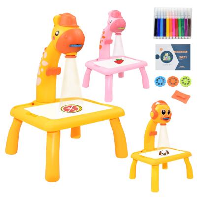 China Kids Plastic Educational Toys Board Painting Graffiti Table Study Projection Cute Giraffe Drawing Table For Children for sale