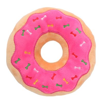 China Funny Shape Dog Toy Soft Donuts Plush Resistance Chew Viable Dog Toys Squeaky Stuffed Interactive Pet Toy for sale