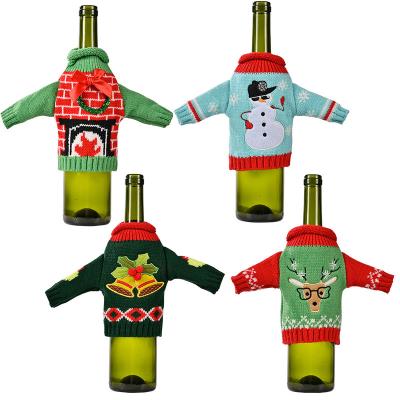 China Christmas Gift Knitted Cover Bag Santa Clothes Design Wine Bottle Holder Cover Bags Christmas Decoration Wine Rack Wine Bottle Cover for sale