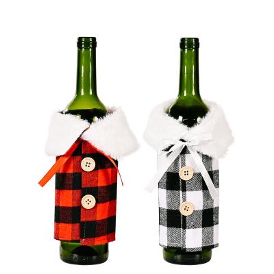 China New Polyester Christmas Decoration Plaid Wine Bottle Cover For Short Bag Gift Wine Xmas Decor Plush Home Indoor Holder for sale