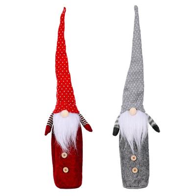 China Polyester Christmas Decorations Toys Santa Hat Faceless Stuffed Red Wine Bottle Cover For Home Party Xmas Ornaments for sale