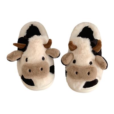 China Fashion Trend Dairy Cow Warm Home Slippers Shape Cotton Slippers Funny Fluffy Fur Female Non-slip Cute Animal Cute Shoes for sale