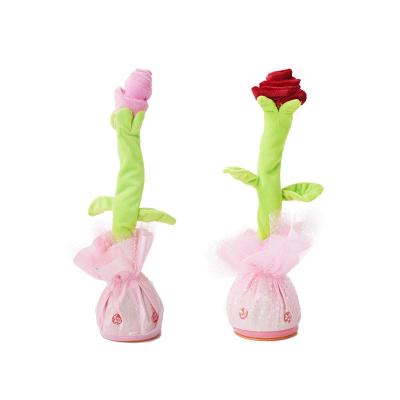 China Hot Sales Plush Dancing Singing Shaking Rose Plush Toys With Led Lights Children Talking Recording Educational Dolls for sale